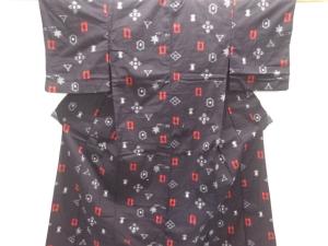 アンティーク　木綿本場久留米絣　花菱模様着物